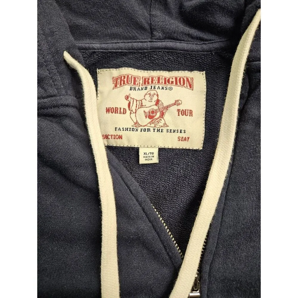 True Religion Hoodie XL X-Large Blue Whte Aqua Pre Owned 100 Authentic !!
